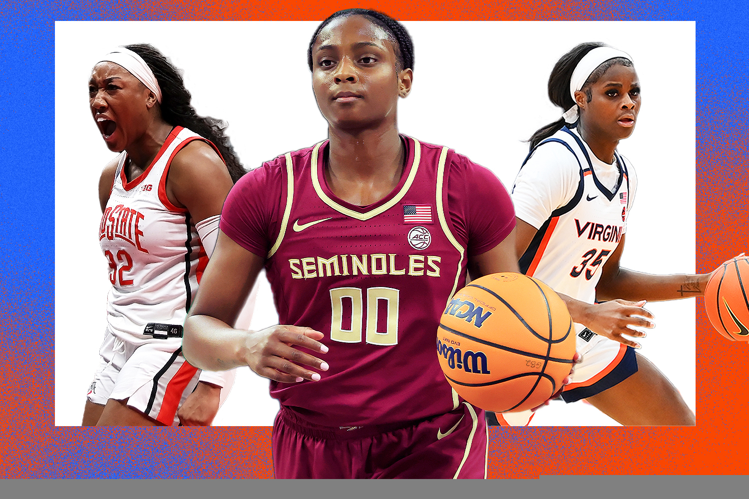 Women's college basketball players Cotie McMahon (Ohio State), Ta'Niya Latson (Florida State) and Latasha Lattimore (Virginia)