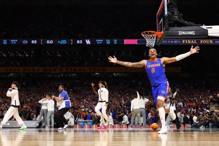 Will Richard #5 of the Florida Gators celebrates the win during the NCAA Men's Basketball National Championship game at Alamodome on April 07, 2025 in San Antonio, Texas.